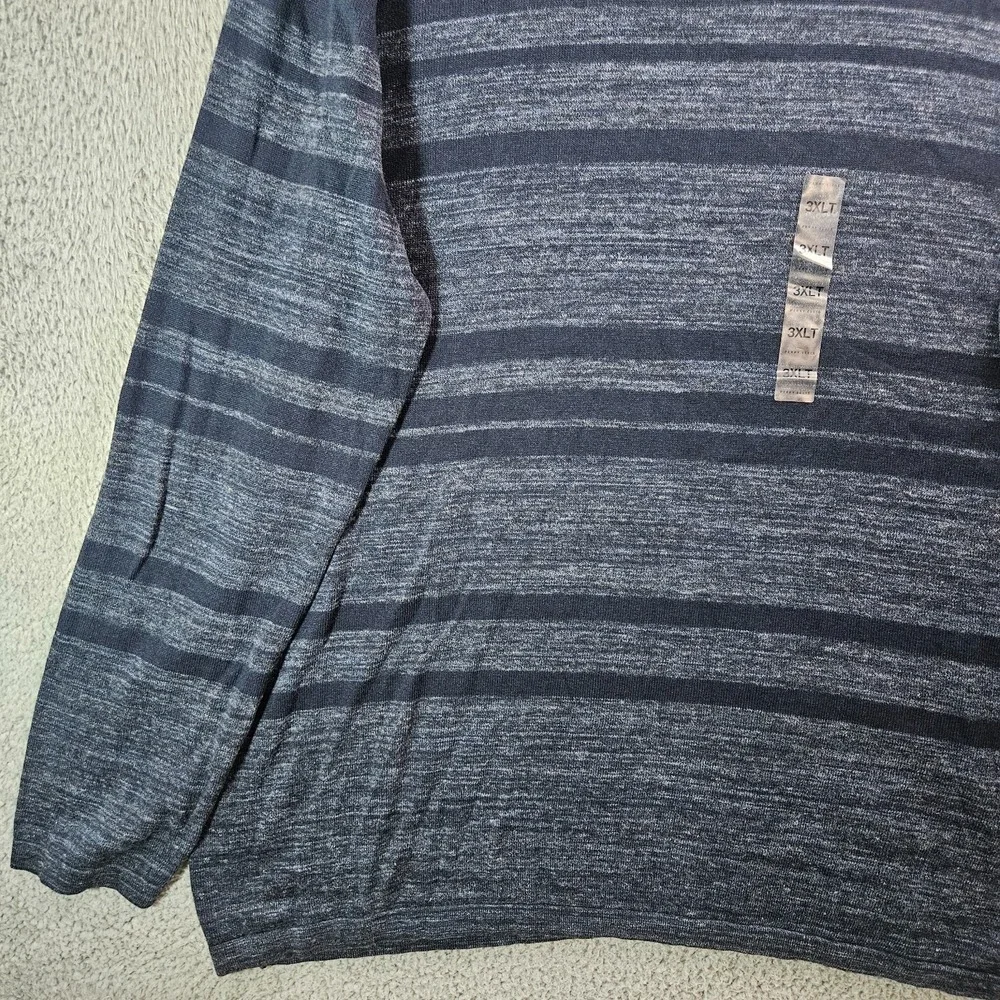 $99 NEW Perry Ellis Sweater Men 3XLT Tall Knit‎ Navy Gray Striped Cotton Blend